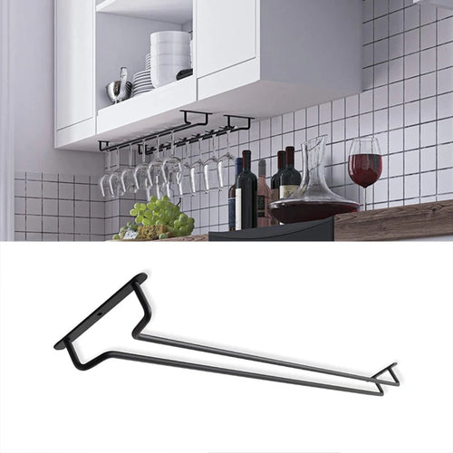 porte verres vin noir moderne minimaliste mur métal suspension rangement bouteilles carafe verres différents
