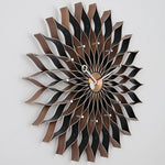 horloge murale moderne motif floral aiguilles métal couleur bois salon chambre