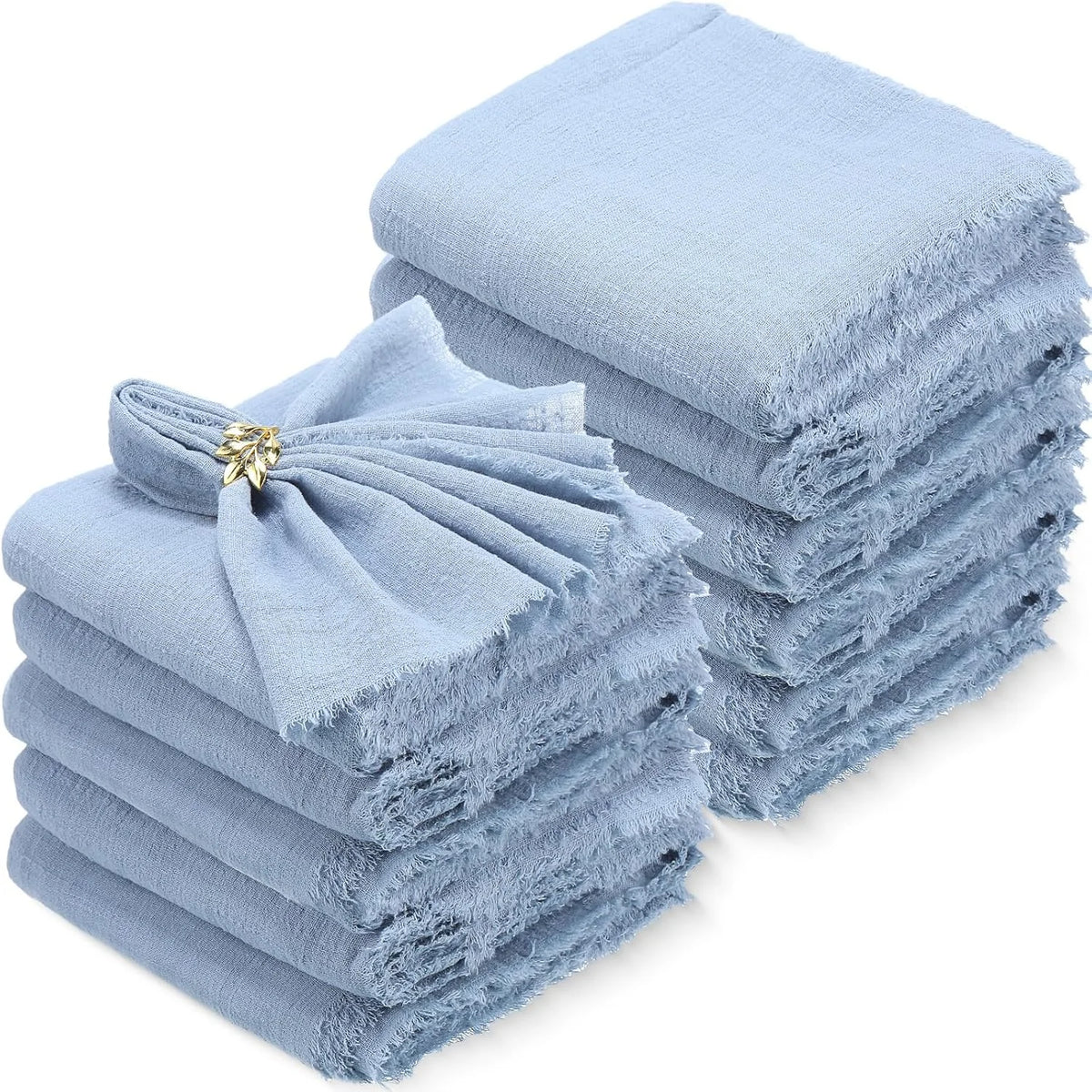 serviettes réutilisables coton jaune bleu clair classiques effilochées clips décoratifs table restaurant maison