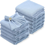 serviettes réutilisables coton jaune bleu clair classiques effilochées clips décoratifs table restaurant maison