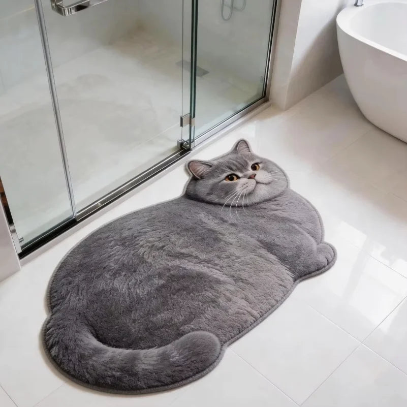 tapis bain chat imprimé orange marron gris multicolore salle bain antidérapant rapide absorption