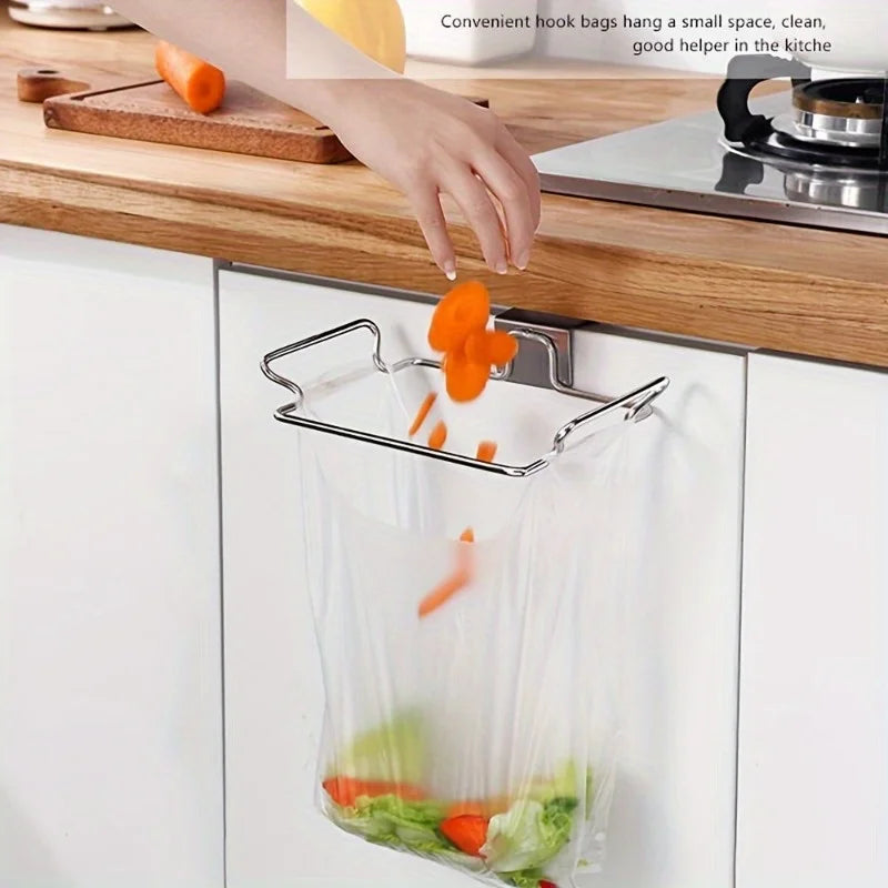 porte sacs poubelles acier inoxydable cuisine moderne pince lisse argenté stockage rangement