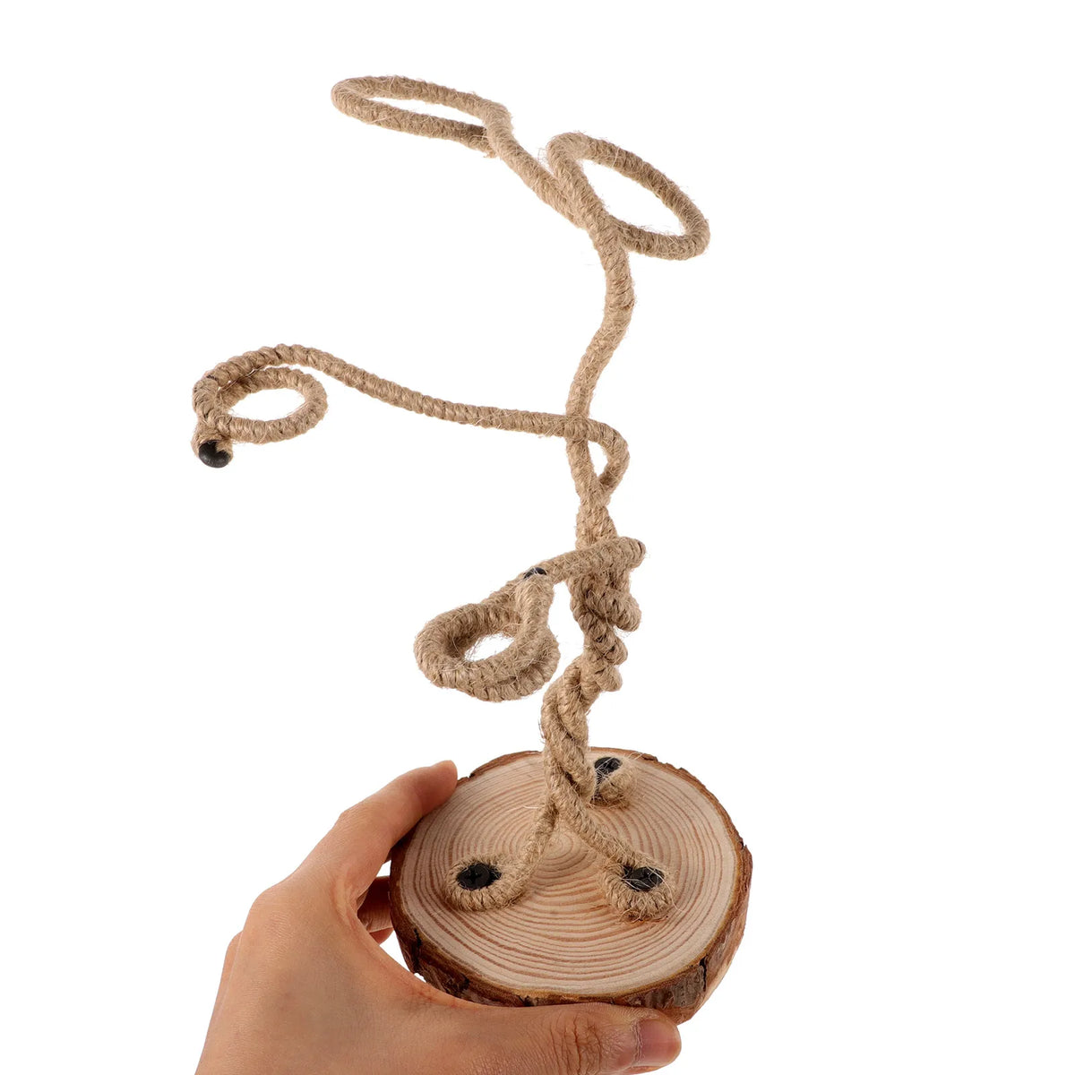 support plantes suspendues bohème rustique corde tressée base bois diamètre 9cm hauteur 30cm fixations