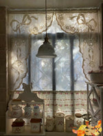 rideau porte dentelle motifs floraux blanc rose shabby chic vintage romantique transparent tringle