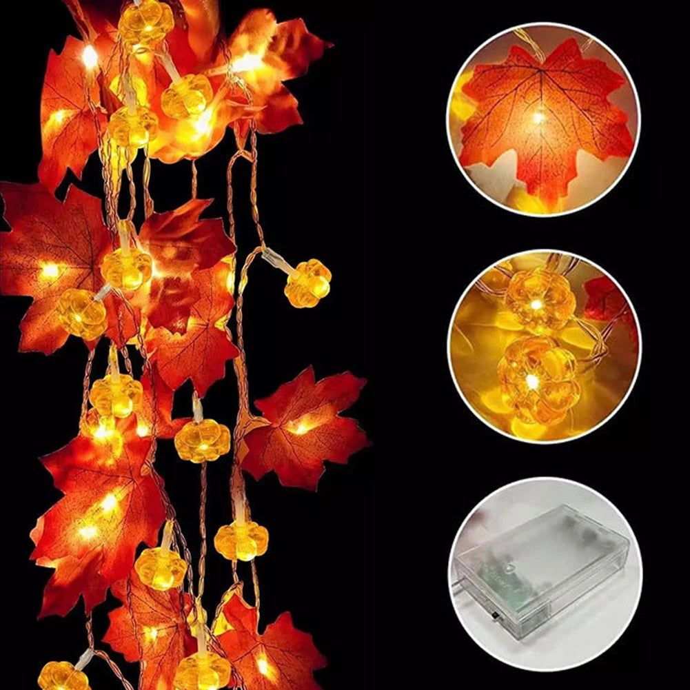 guirlande lumineuse feuilles érable lanternes automne orange rouge jaune extérieur jardin led rechargeable festive