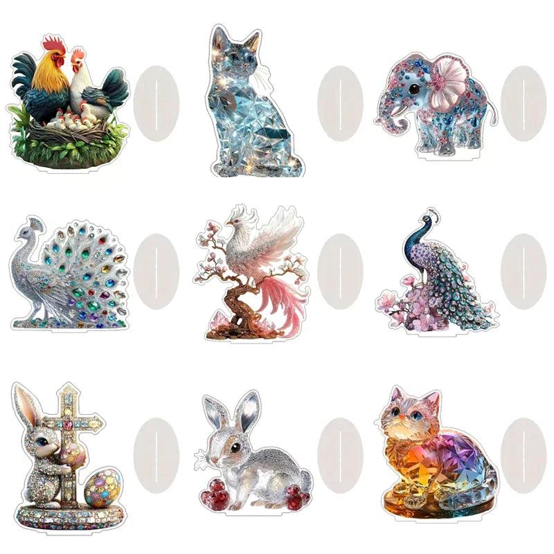 figurines decoratives animaux elements religieux luxueux base transparente effet scintillant motifs floraux