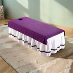 couverture table massage violet motif floral taille classique polyester opaque trou central