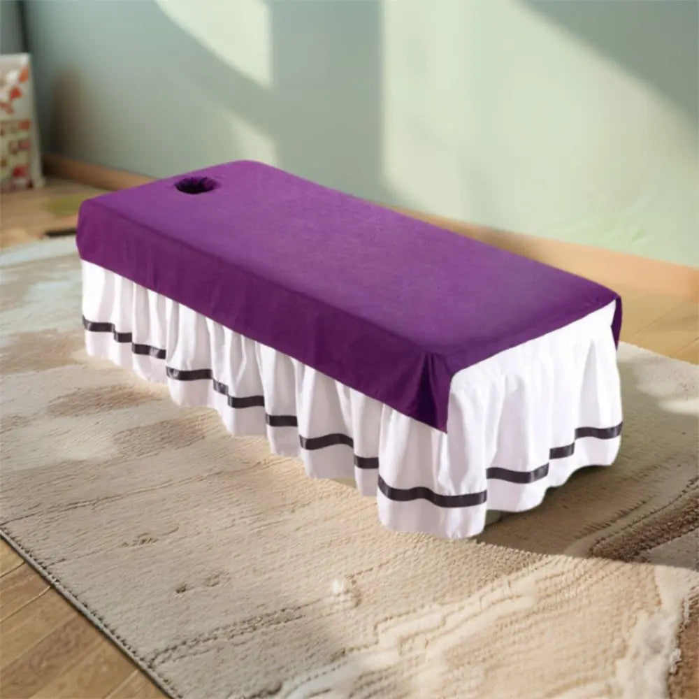 couverture table massage violet motif floral taille classique polyester opaque trou central
