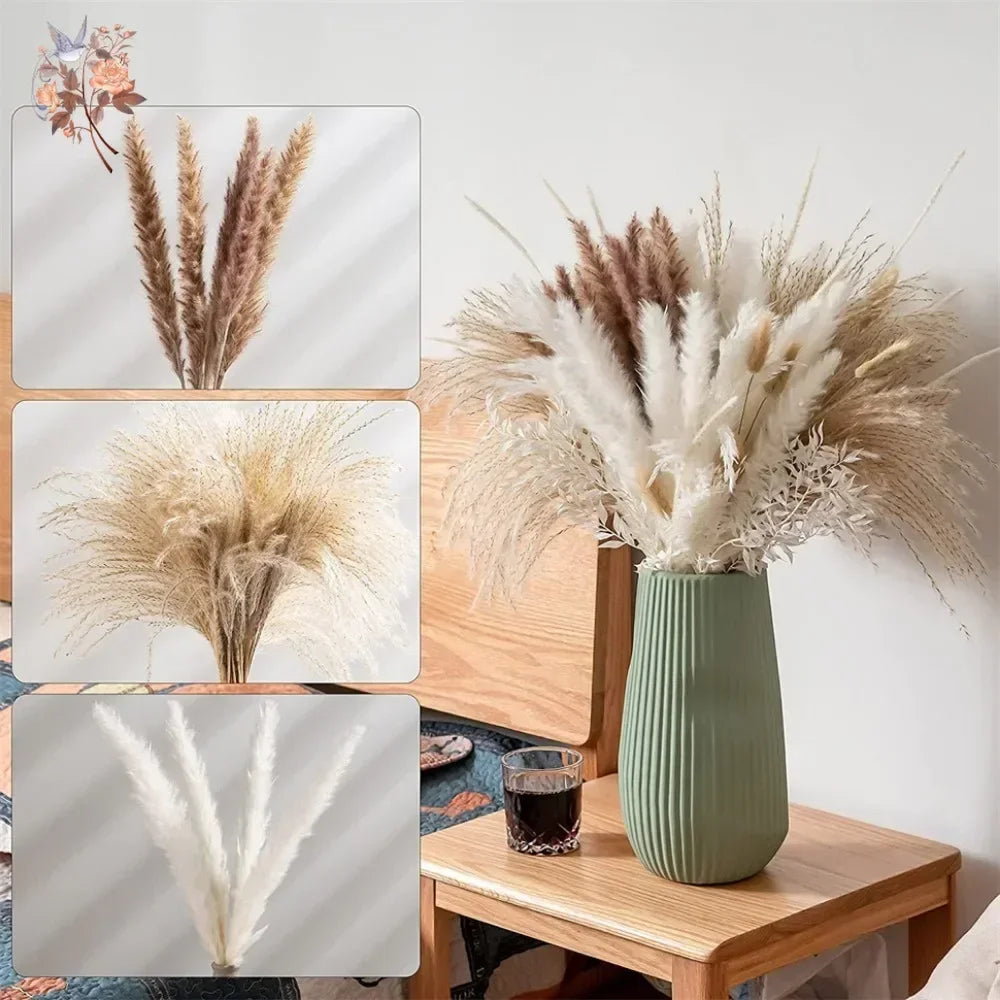 bouquet fleurs séchées pampas naturel rustique blanc beige marron décoration maison mariage anniversaire fête