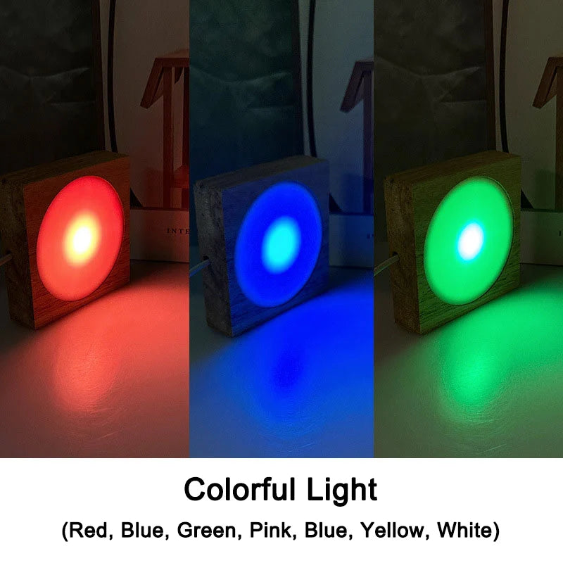 veilleuse led moderne base carrée bois naturel 10 cm câble usb interrupteur lumière blanche