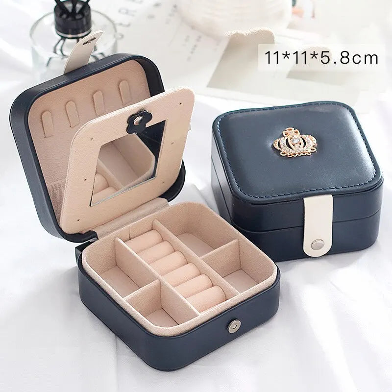 boîte bijoux simili cuir moderne rose clair noir velours intérieur porte bagues boucles doreilles