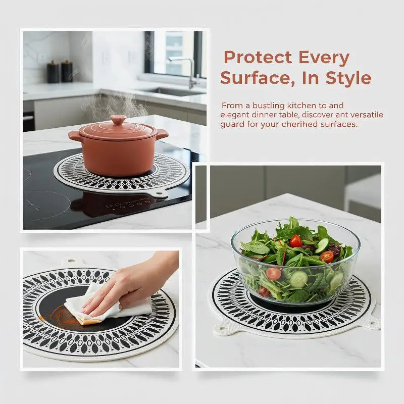 protecteur surface induction tapis anti rayures silicone blanc noir motif géométrique moderne
