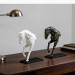 statuette cheval blanc bronze moderne décorative posée socle carré noir animal compagnie
