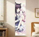 Poster mural anime personnages chats oreilles floral bleu marine rose blanc chambre filles