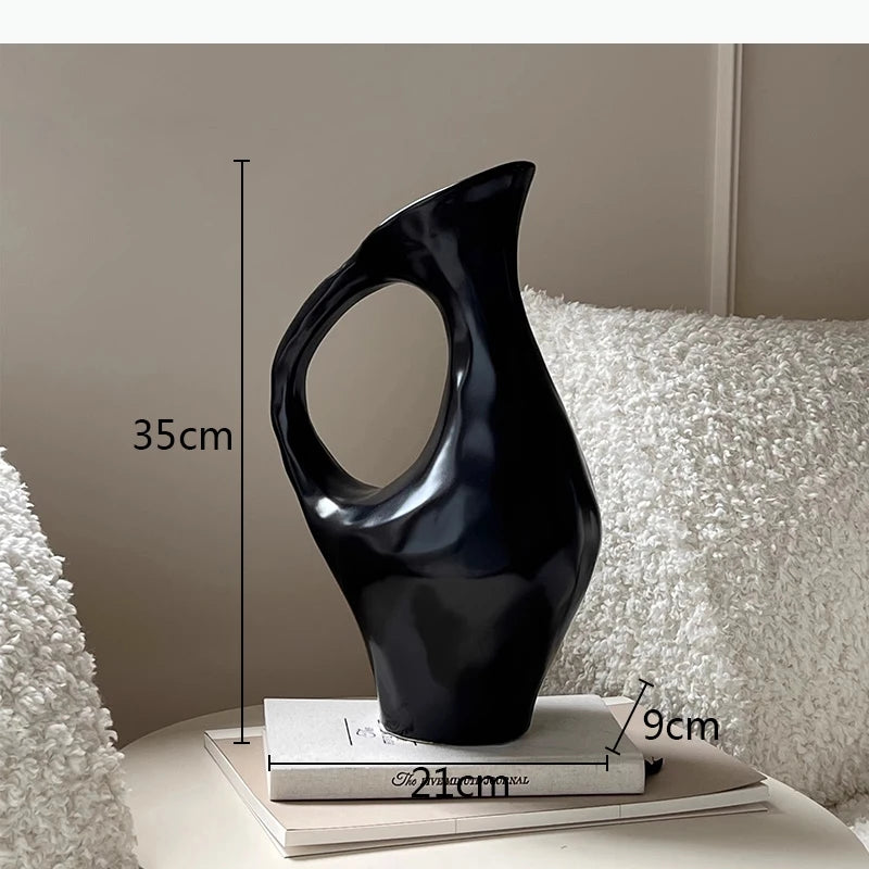 vase céramique moderne noir blanc argenté minimaliste sculpture décoration table opaque floral