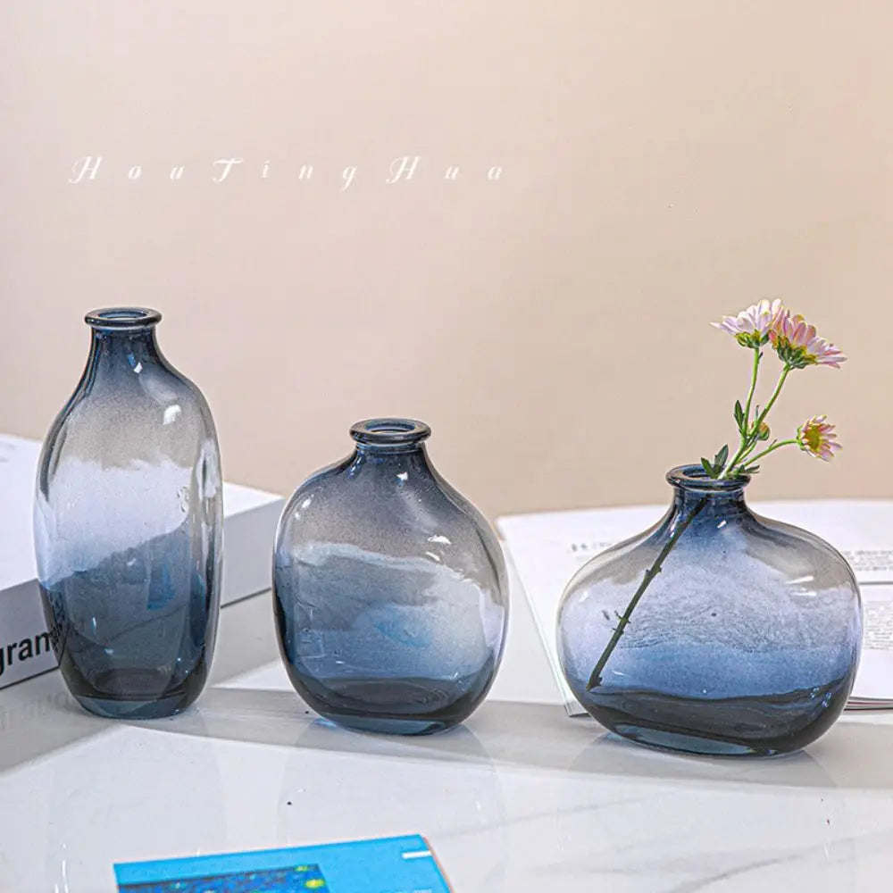 vases verre bleu marron transparent modernes minimaux fleurs artificielles 9cm 10cm 11cm