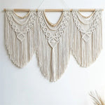 tapisserie macramé coton ovale motifs géométriques franges bohème bois opaque