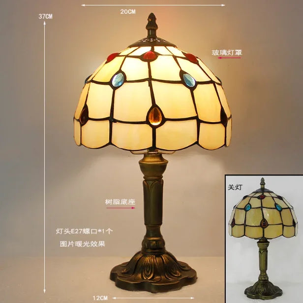 lampe table art nouveau tiffany multicolore base sculptée interrupteur bouton