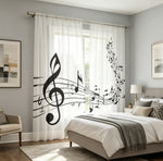 rideaux blanc noir motif musical clé sol moderne deux pièces translucides fenêtre chambreDecorationInterior