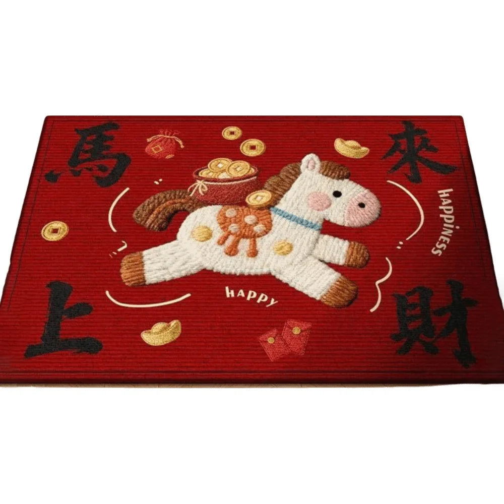 tapis sol antidérapant polyester vinyle géométrique chevaux motifs floraux lettres chinoises happy lucky festive