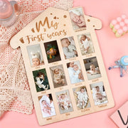 cadre photo enfant premier anniversaire bois gravure my first years ballons jouets decoration chambre