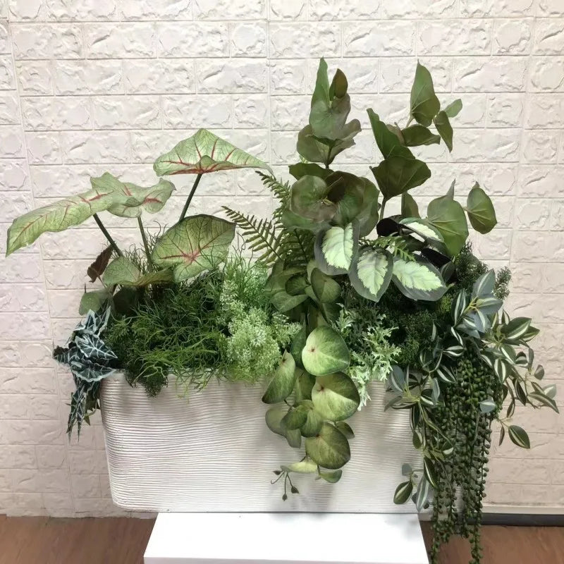 décoration murale moderne plante artificielle feuilles vertes racines apparentes salon chambre coucherextérieur
