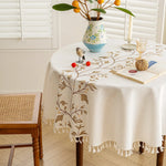 nappe table lin broderie végétale feuilles branches tassellettes classique beigeclair réutilisable machineextérieurhôtelmarriages
