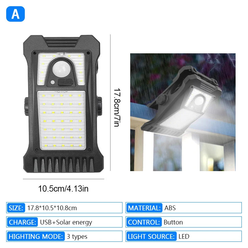 lampe solaire led extérieure étanche détecteur mouvement clip mural noire moderne robuste perforations contrôle