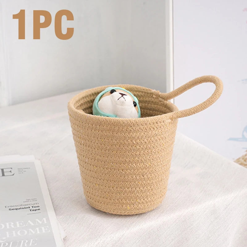 paniers rangement tissés rustiques blanc beige bleu rose respectueux environnement multifonctionnels rangement maison