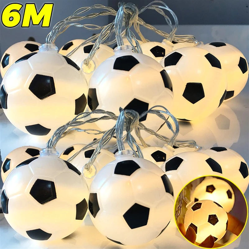 guirlande lumineuse football blanc noir jaune motifs ballons festif anniversaire mariage événement