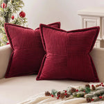 housse coussin velours rayé rouge vert blanc moderne 24x24 pouces zipper cuisine noel