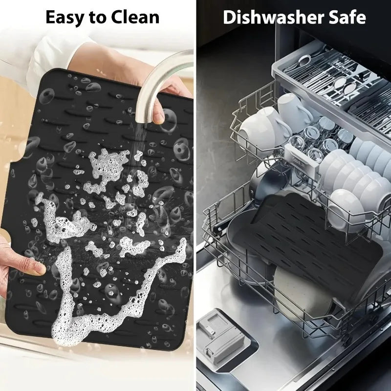 tapis silicone anti dérapant moderne drainage vaisselle assiettes verres noir gris protection chaleur easy