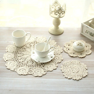 napperon coton crocheté floral blanc beige rose pâle vintage shabby chic intérieur mariage salon