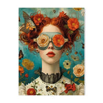 tableau toile art fleurs papillons lunettes moderne décoration mur salon cadre bois