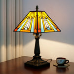 lampe table art déco vitrail couleur noir marron orange jaune bleu blanc motifs géométriques
