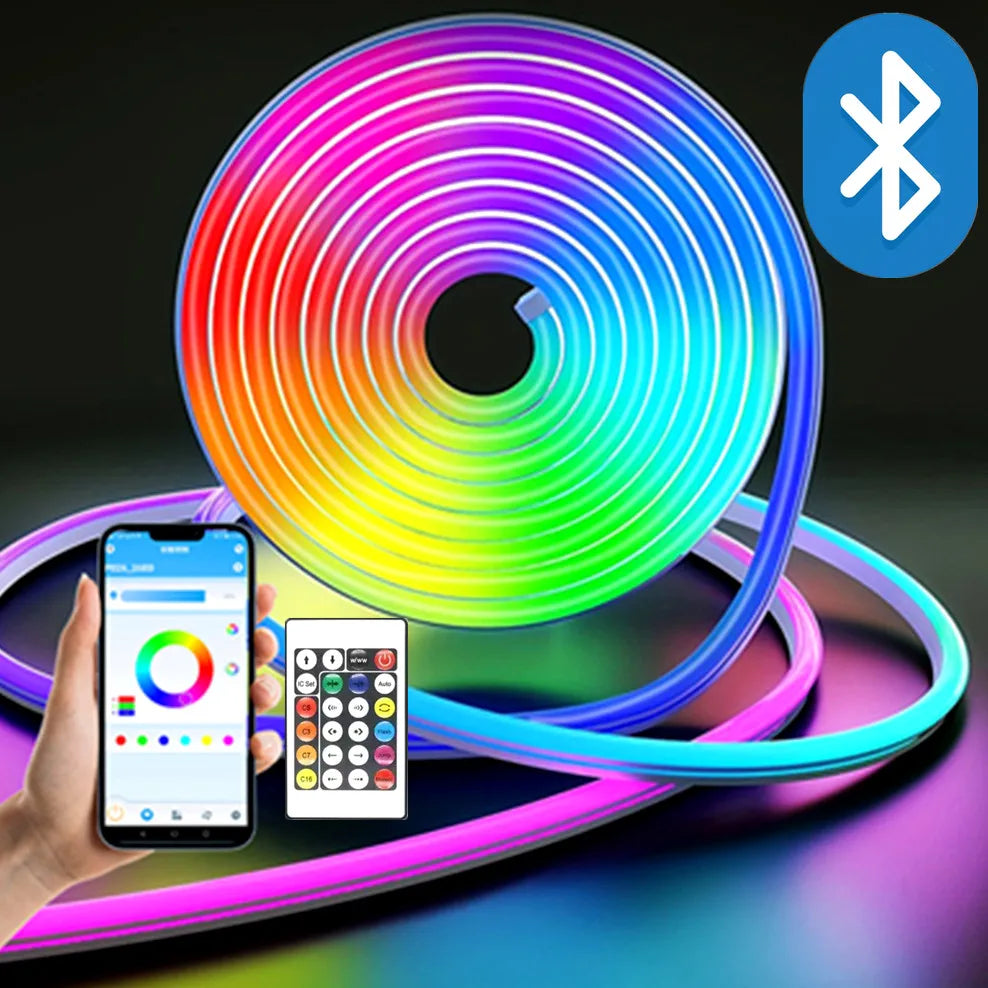 ruban led néon multicolore rayures horizontales moderne étanche décoration intérieure extérieure bluetooth télécommande