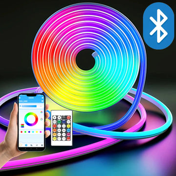 ruban led néon multicolore rayures horizontales moderne étanche décoration intérieure extérieure bluetooth télécommande