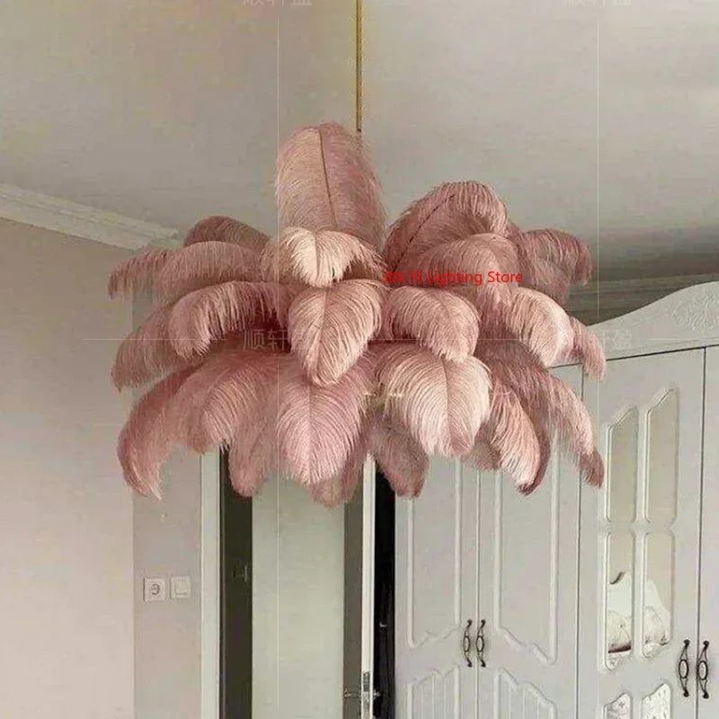 suspension lumineuse plumes bleu rose blanc moderne élégant pince suspension chambre salon étude