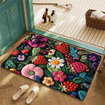 tapis moderne floral relief vert foncé rose blanc entrée bain lettres cœur feuilles