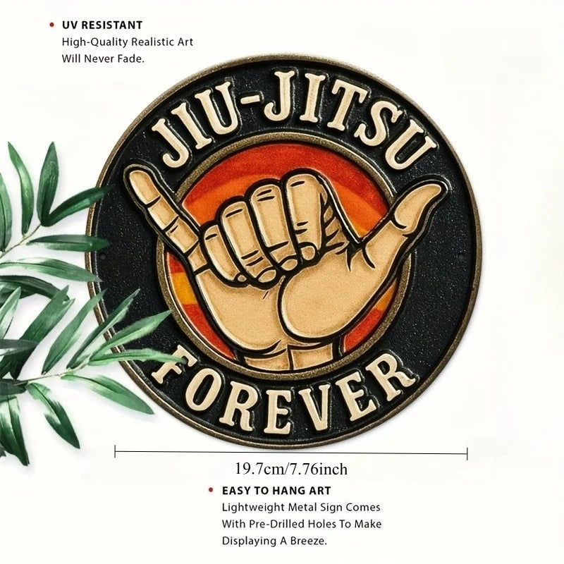 plaque décorative main shaka jiu jitsu forever noir beige orange suspension aluminium