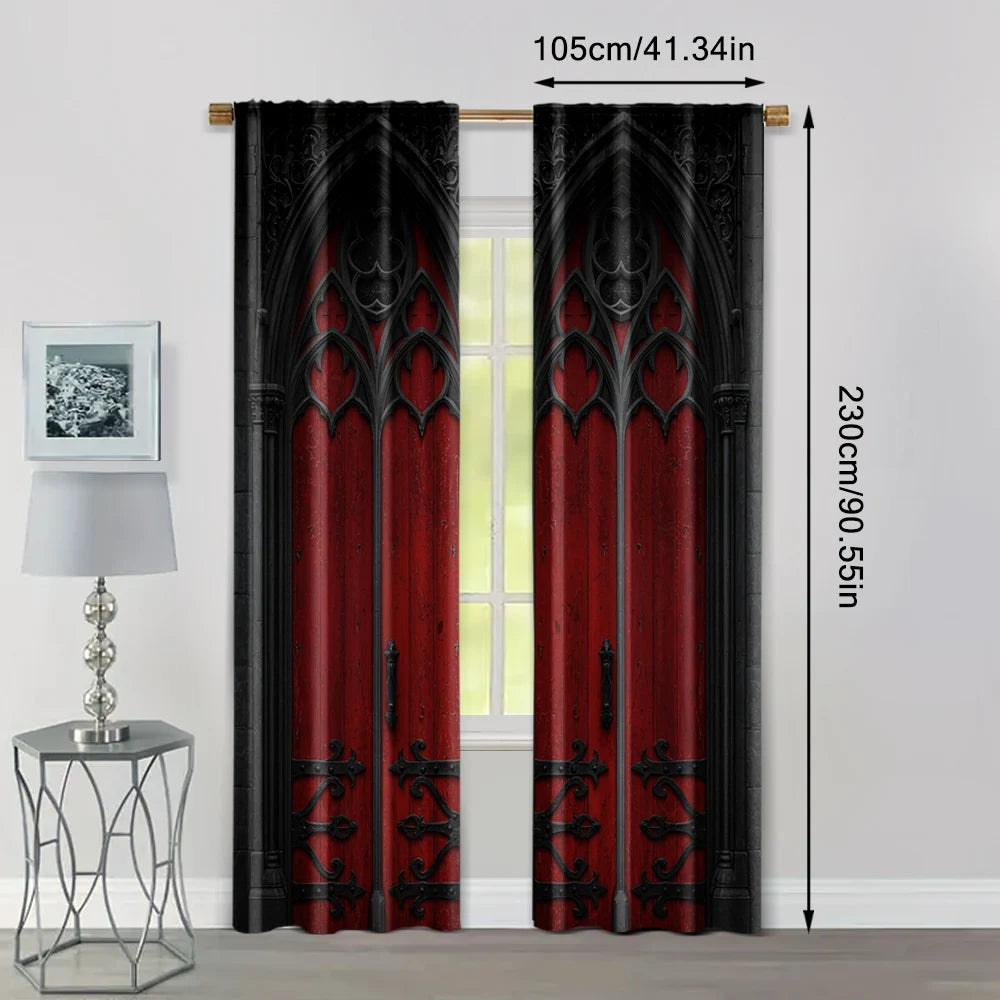 rideaux gothiques deux pièces porte métallique rouge noir tissu polyester extérieure intérieure