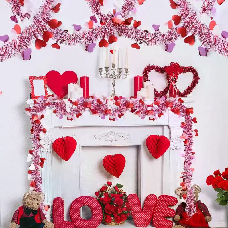guirlande tinsel rouge rose coeurs papillons decoration saint valentin intérieur extérieur mariage