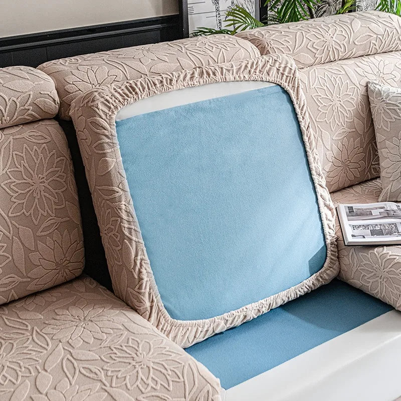 housse canapé extensible beige fleurs imprimées moderne salon tissu jacquard protection animaux