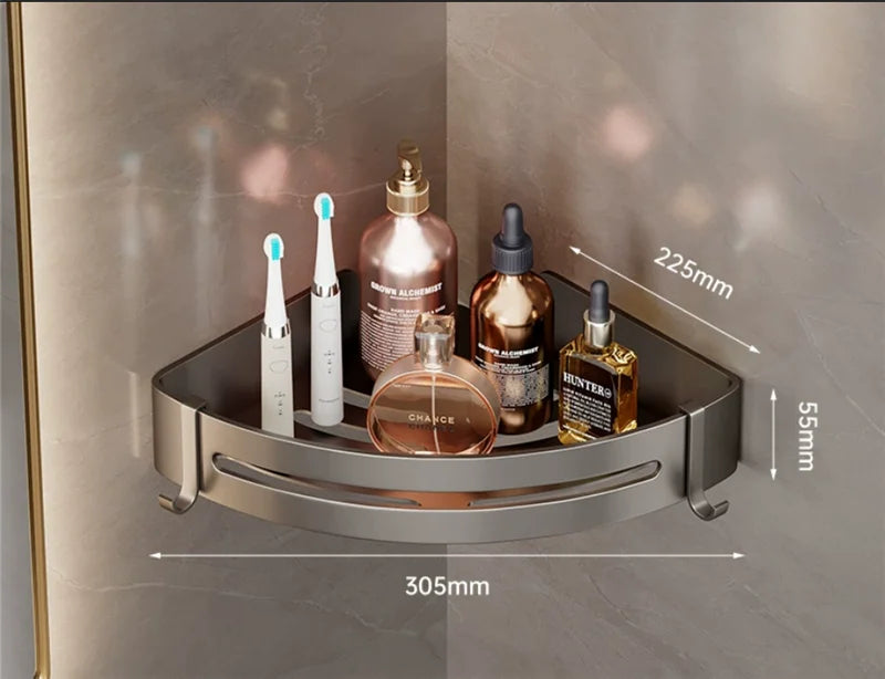 étagère salle bain gris moderne adhésif alliage aluminium poli unique niveau rangement góc