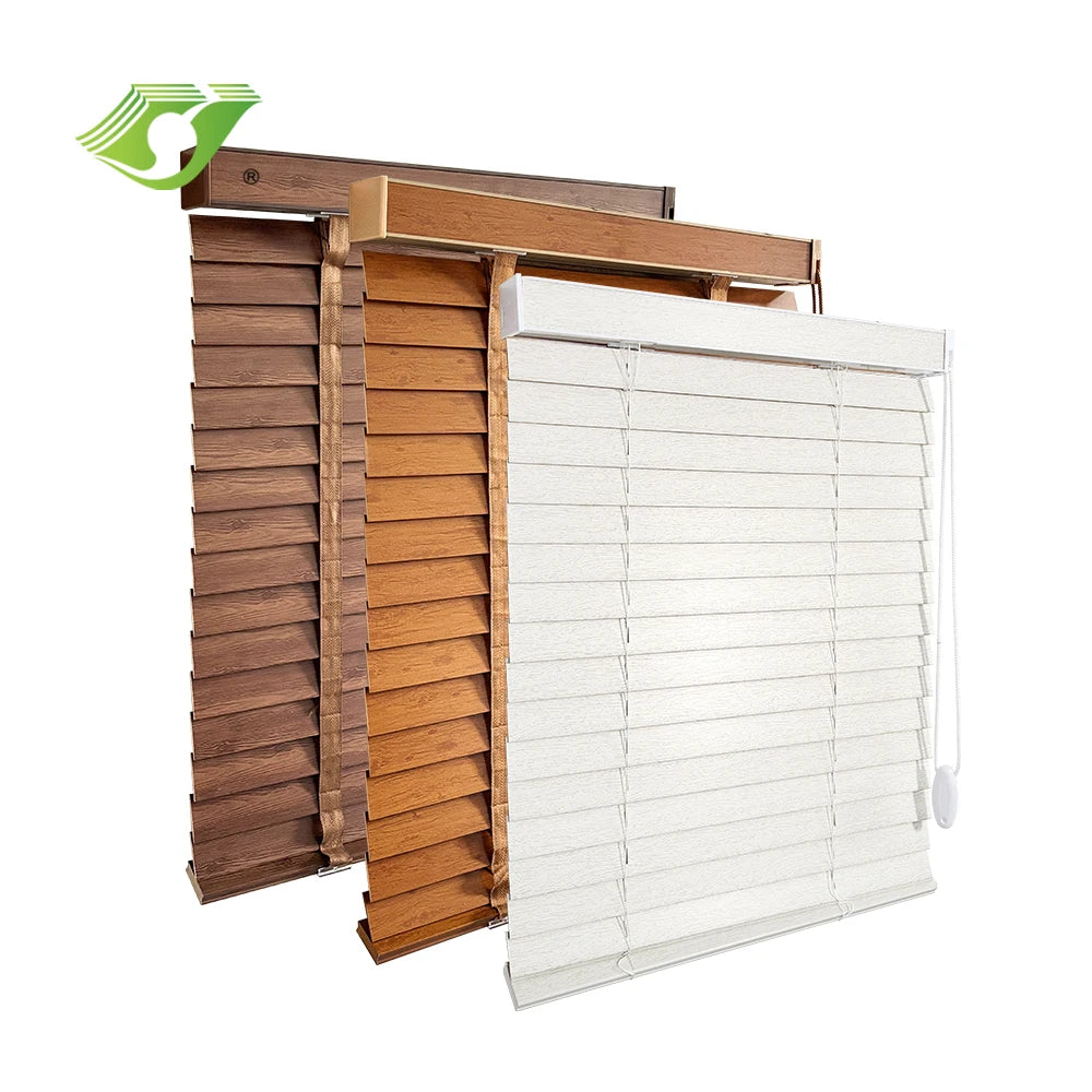 Stores enrouleurs lamelles marron clair marron foncé blanc opaques moderne cordelette
