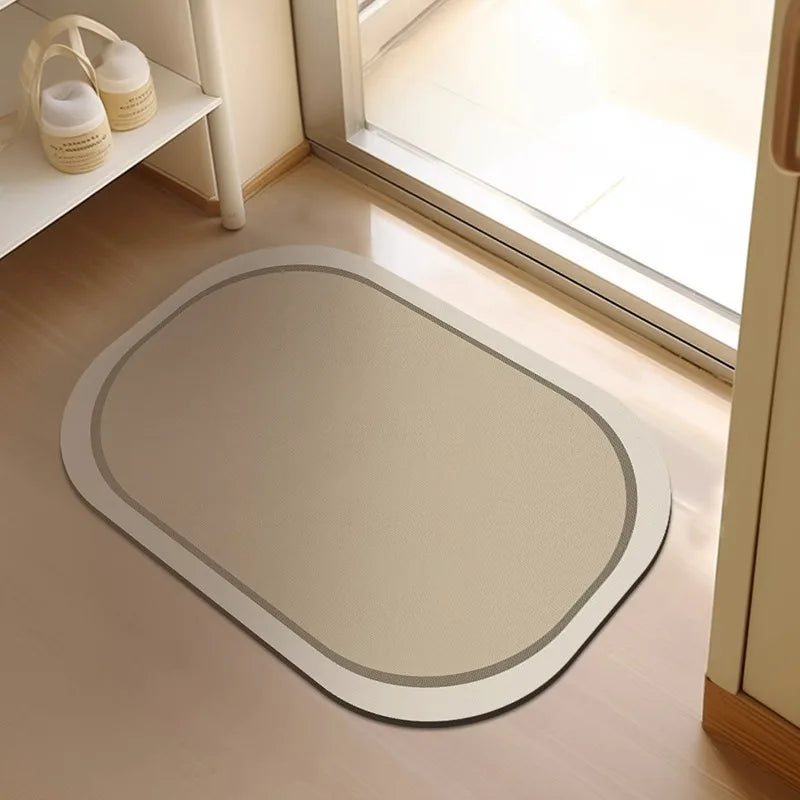 tapis bain absorbant rapide sèche facile non glissant moderne beige lignes noires minimaliste