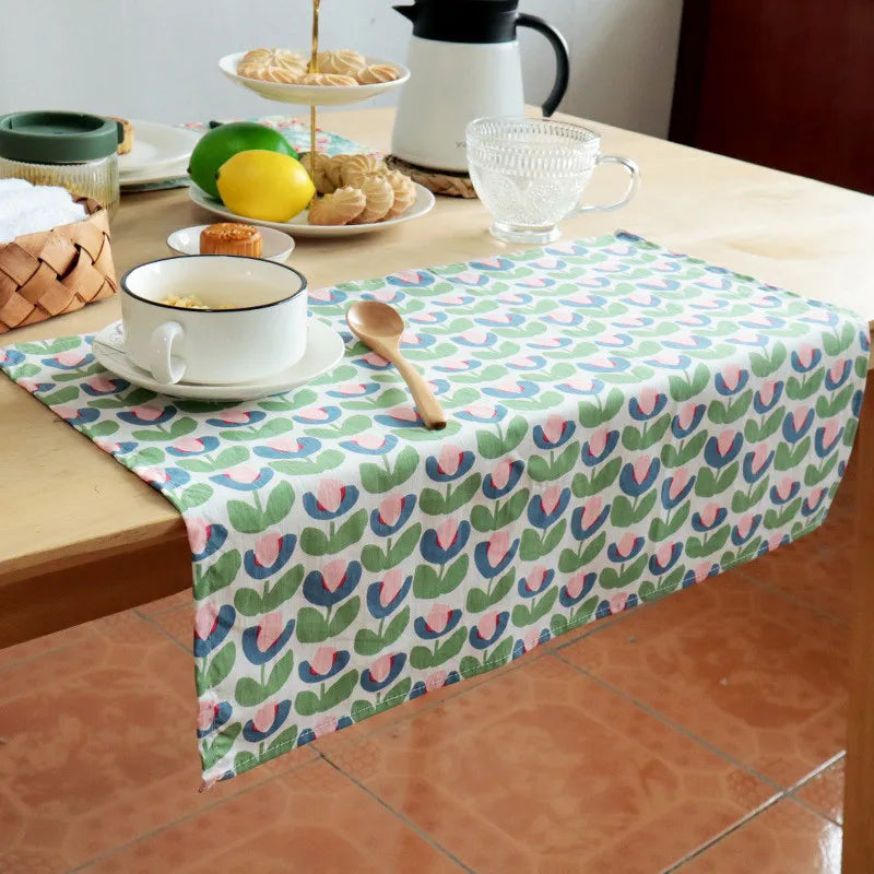 serviettes table coton fleurs modernes vert rose bleu blanc cuisine maison restaurant
