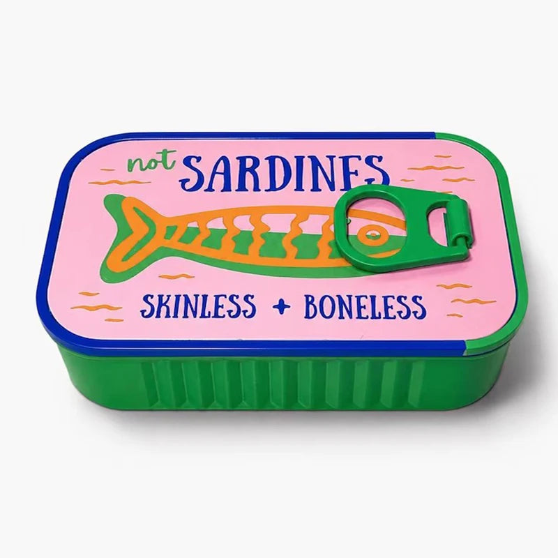 boîte rangement bijoux poisson stylisé rose orange blanc not sardines skinless boneless poignée