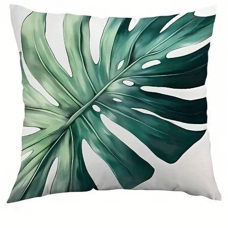 taies d'oreiller motif feuilles tropicales moderne polyester blanc vert 45x45cm zipper closure decoration impression