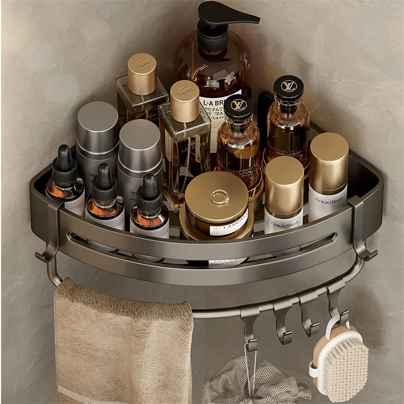 étagère salle bain gris moderne adhésif alliage aluminium poli unique niveau rangement góc